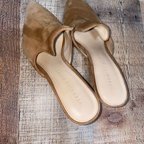 Veronica Beard Women’s Size 7M Suede Mules Heels Camel miriam - Picture 5 of 12